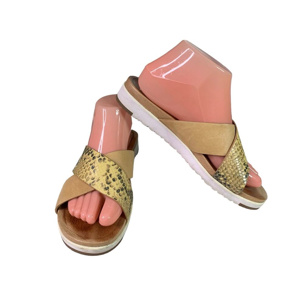 Ugg Treadlite Sole Cross Slide Womens Size 8 Tan Leather Sandals Snakeskin Print